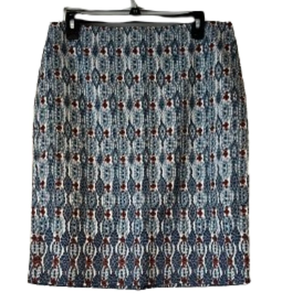 Loft Blue, Red & White Pencil Skirt - 10